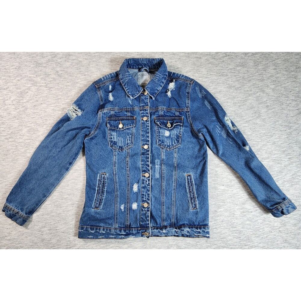 Iris Denim Jacket Distressed Button Down Womens S… - image 1